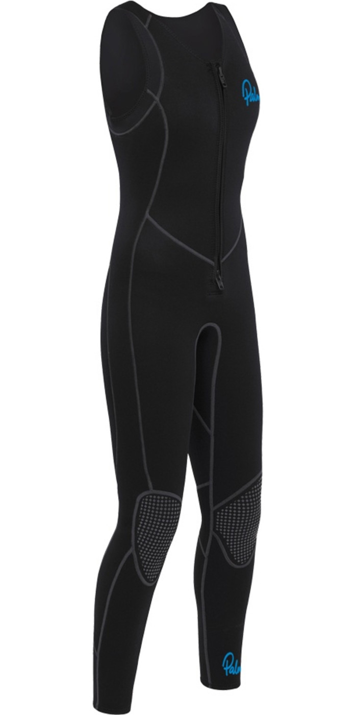 2021 Palm Womens Quantum 3mm Neoprene Front Zip Long John Wetsuit BLACK